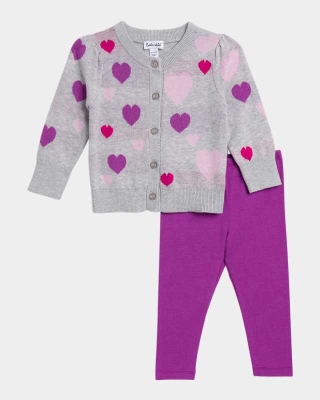 Girl's Tossed Heart Sweater & Leggings Set, Size 3M-24
